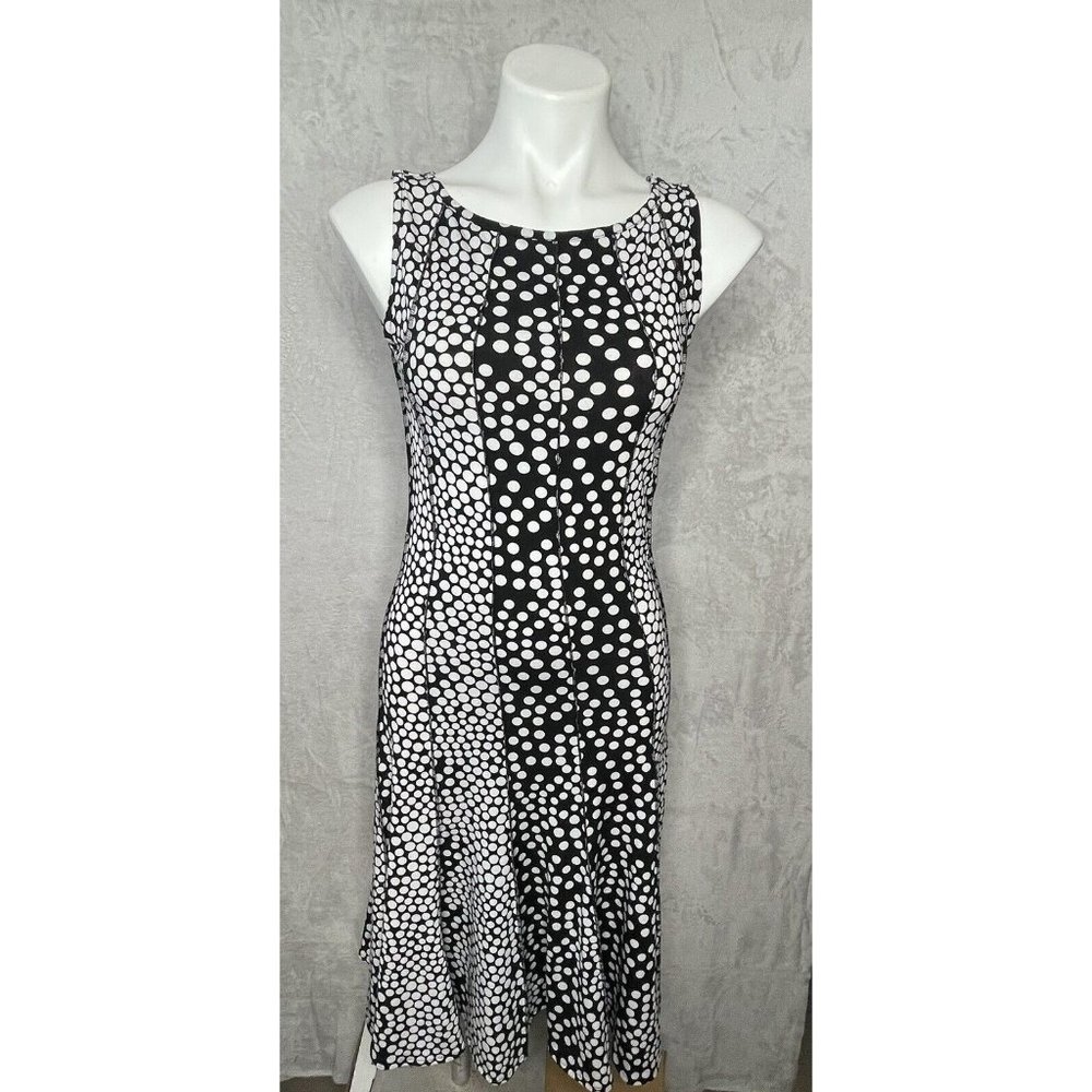 Women's Forever Jersey Knit Sleeveless Fit n Flare Dress Black White Dot Stretch